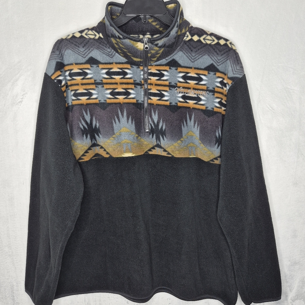 Vintage Arctic Image Yellowstone Park Aztec Print Fleece Pullover Sweater XXL